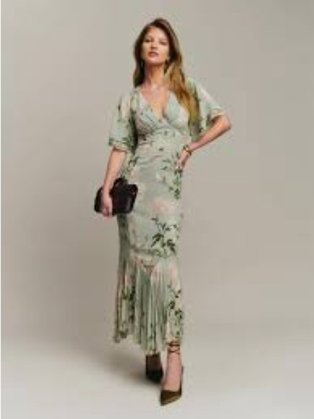 REFORMATION, the Salvia sage green floral dress!